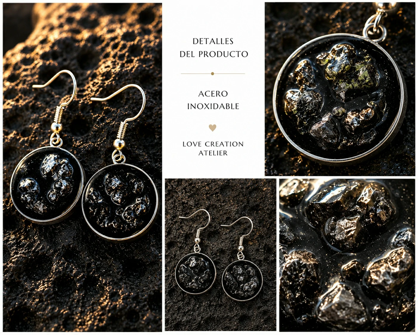 Pendientes artesanal en acero inoxidable plateado inspirada en Tenerife