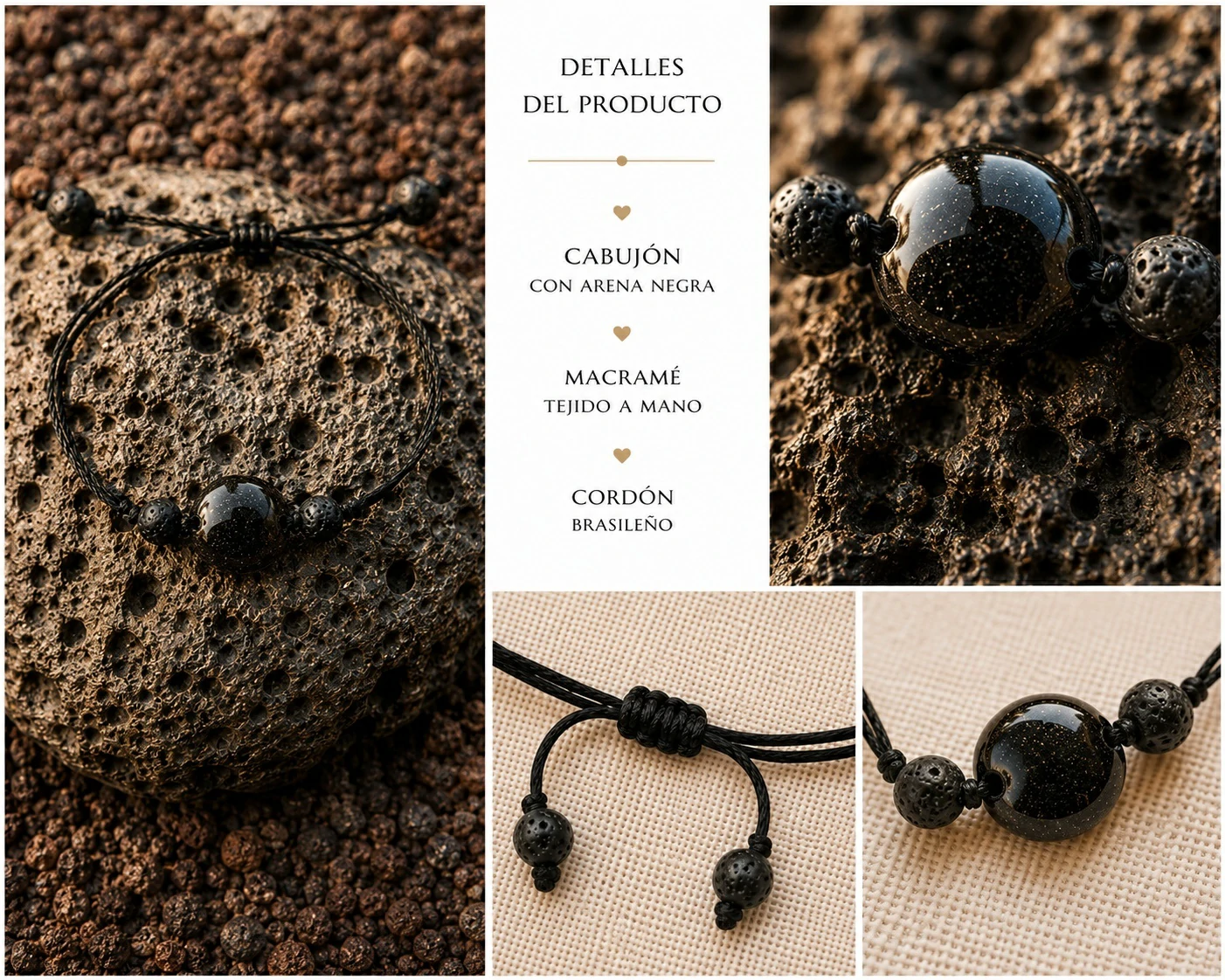 Pulsera de arena negra con cabujón - Imagen 4